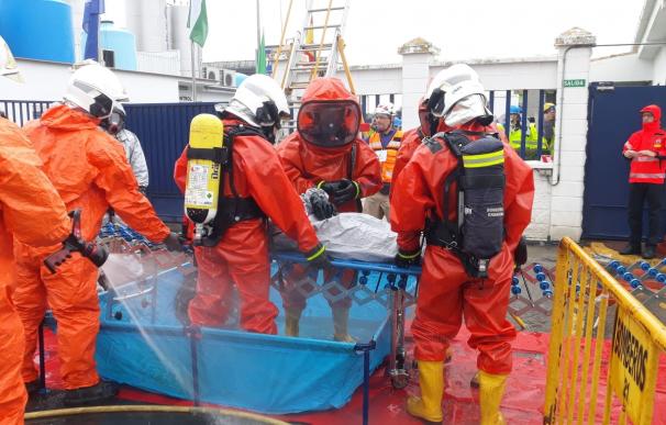 Imagen del simulacro de fuga tóxica llevado a cabo en Albolote