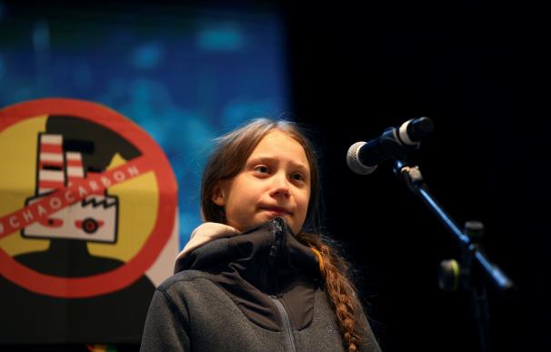 Greta Thunberg, durante su intervención en el cierre de la Marcha por el Clima de Madrid. / EFE