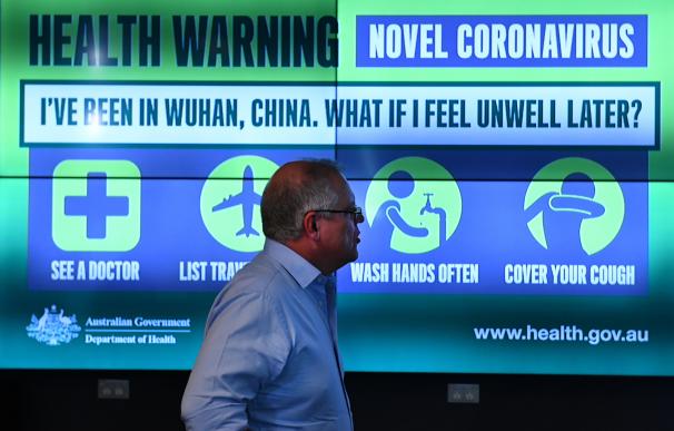 Prime Minister Scott Morrison is updated on the steps being taken to control the coronavirus at the National Incident Room of the Department of Health in Canberra, Wednesday, January 22, 2020.