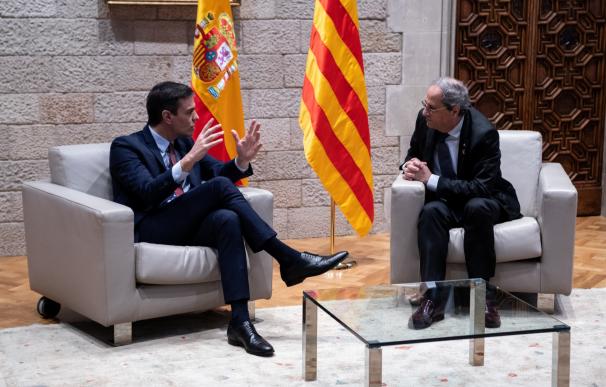 Quim Torra y Pedro Sánchez, en su reunión en el Palau de la Generalitat