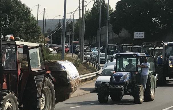 Una protesta con medio centenar de tractores en Viana do Bolo reclama ayudas contra las pérdidas por la sequía