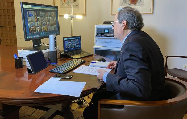 El presidente de la Generalitat, Quim Torra, participa en la videoconferencia con los presidentes autonómicos