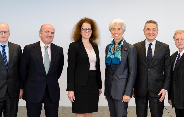 El consejo ejecutivo del BCE: Lane, Guindos, Schnabel, Lagarde, Panetta y Mersch.