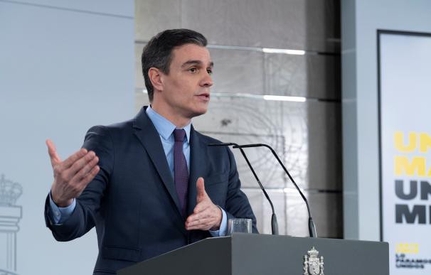 Pedro Sánchez durante una comparecencia en Moncloa