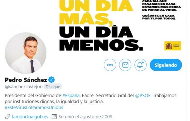 Captura del perfil de Pedro Sánchez en Twitter. /L.I.