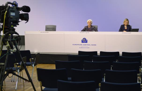 Christine Lagarde, en la primera reunión del BCE 100% 'online'.