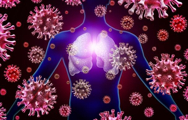 Un estudio advierte de que la mutación más infectiva del virus podría dificultar la eficacia de las vacunas Infección pulmonar por virus respiratorios y brote de gripe y coronavirus o coronavirus como casos peligrosos de SARS como un concepto médico pandémico o epidémico con elementos de ilustración 3D. WILDPIXEL (Foto de ARCHIVO) 1/1/1970