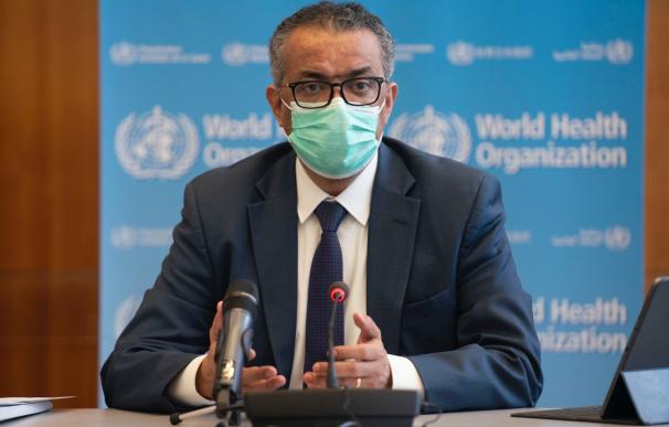 El director general de la Organización Mundial de la Salud (OMS), Tedros Adhanom Ghebreyesus, durante la reunión del Comité de Emergencias de la OMS. En Ginebra (Suiza), a 14 de enero de 2021.