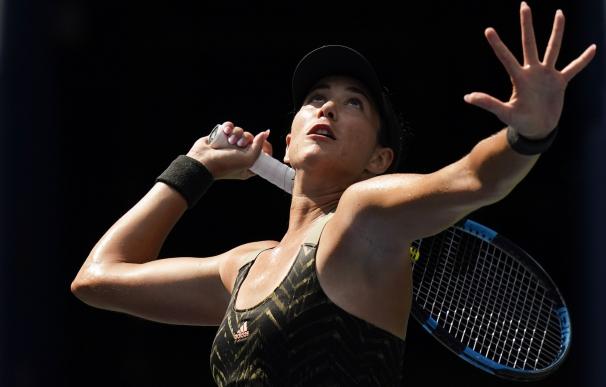 30 August 2021, US, New York: Spanish tennis player Garbine Muguruza in action against Croatian Donna Vekic during their women's singles first round tennis match of the US Open tennis championships. Photo: Seth Wenig/PA Wire/dpa
30/8/2021 ONLY FOR USE IN SPAIN