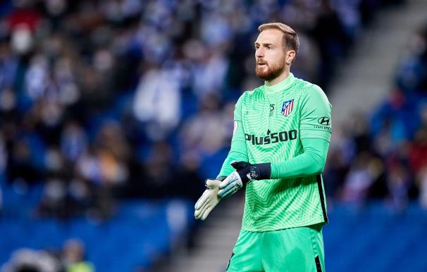 Jan Oblak of Atletico de Madrid looks on during the match of Copa del Rey match between Real Sociedad and Atletico de Madrid at Reale Arena on 19 of January, 2022 in San Sebastian, Spain.