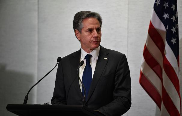 U.S. Secretary of State Antony Blinken looks on during a press conference following the Quad Foreign Ministers' Meeting in Melbourne, Friday, February 11, 2022. (AAP Image/James Ross) NO ARCHIVING AAPIMAGE / DPA 11/2/2022 ONLY FOR USE IN SPAIN