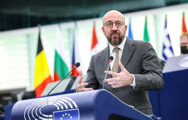 HANDOUT - 16 February 2022, France, Strasbourg: European Council President Charles Michel speaks during a plenary debate on conditions in Ukraine and the diplomatic chances to avert a Russian invasion at the European Parliament. Photo: Alexis Haulot/European Parliament/dpa - ATTENTION: editorial use only and only if the credit mentioned above is referenced in full Alexis Haulot/European Parliamen / DPA 16/2/2022 ONLY FOR USE IN SPAIN