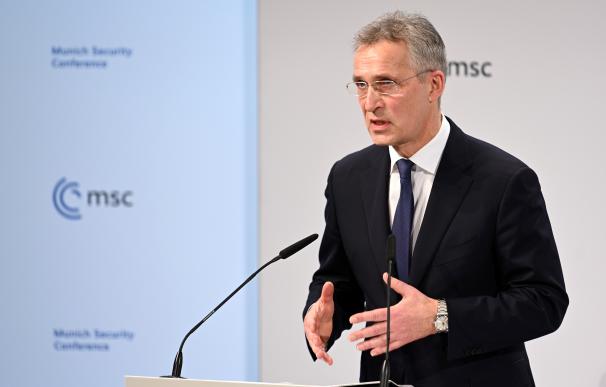 19 February 2022, Bavaria, Munich: NATO Secretary General Jens Stoltenberg delivers a speech during the second day of the Munich Security Conference. Photo: Tobias Hase/dpa 19/2/2022 ONLY FOR USE IN SPAIN