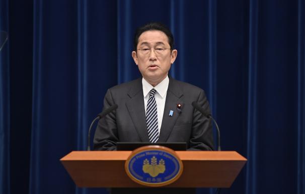 17 February 2022, Japan, Tokyo: Japanese Prime Minister Fumio Kishida speaks during a press conference in Tokyo, as Japan is set ease border controls put in place to prevent the spread of the Covid-19 pandemic. Photo: Pool/ZUMA Press Wire/dpa 17/2/2022 ONLY FOR USE IN SPAIN