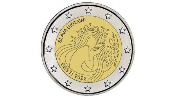 La moneda de dos euros que emitirá el Banco de Estonia en apoyo a Ucrania.