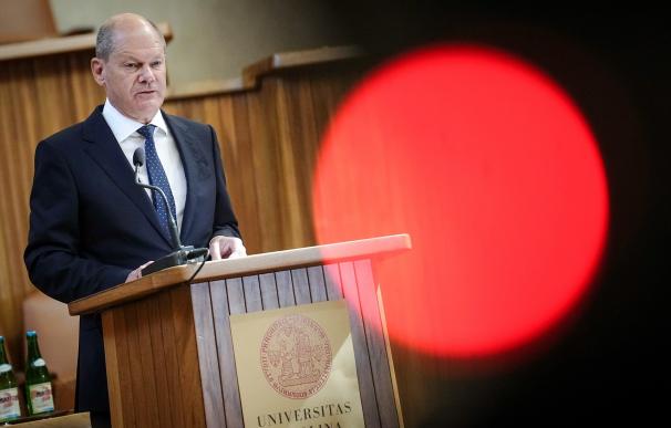 29 August 2022, Czech Republic, Prague: German Chancellor Olaf Scholz gives a speech at Charles University. Photo: Kay Nietfeld/dpa 29/8/2022 ONLY FOR USE IN SPAIN