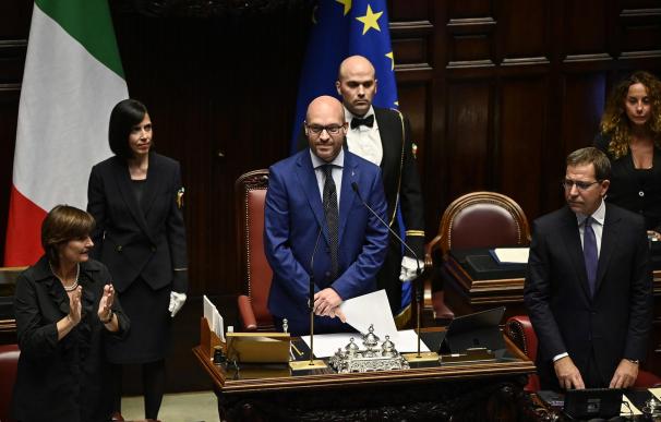 Newly elected Speaker of the Italian Chamber of Deputies Lorenzo Fontana (C) from Lega Nord party delivers a speech after the election results, at the Italian Parliament in Rome, Italy, 14 October 2022. (Italia, Roma) EFE/EPA/RICCARDO ANTIMIANI