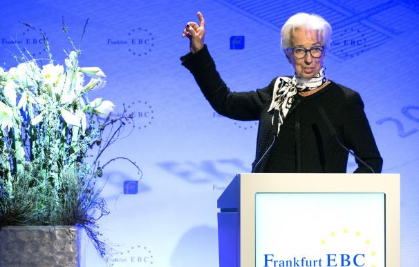 18 November 2022, Hessen, Frankfurt_Main: Christine Lagarde, President of the European Central Bank (ECB), speaks during the 32nd European Banking Congress. Photo: Hannes P. Albert/dpa (Foto de ARCHIVO) 18/11/2022 ONLY FOR USE IN SPAIN