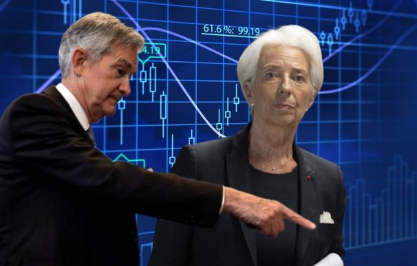 Jerome Powell, gobernador de la Fed, y Christine Lagarde, presidenta del BCE.