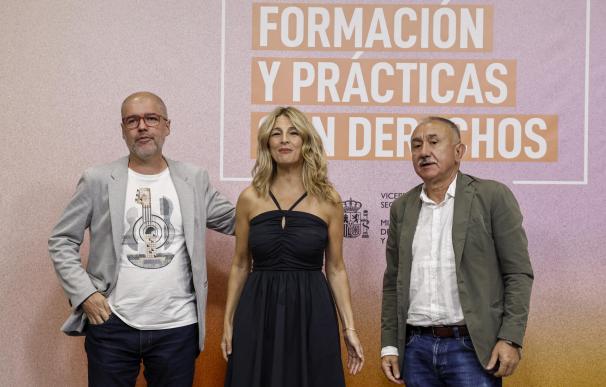 Yolanda Díaz, Unai Sordo y Pepe Álvarez