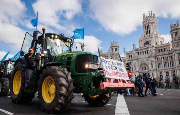Tractorada por la Puerta de Alcalá para reivindicar mayores ayudas por la sequía