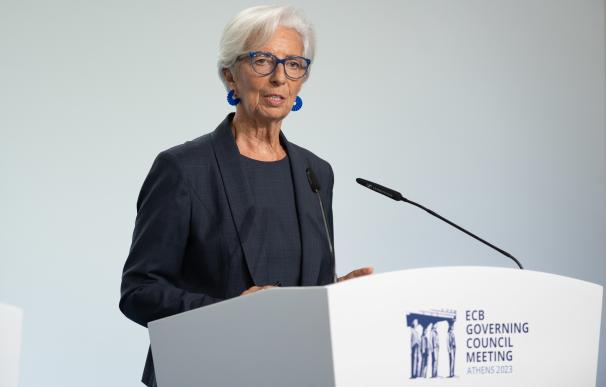 La presidenta del BCE, Christine Lagarde, compareció este jueves en Atenas.