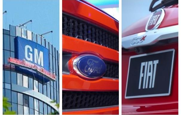 Logos de General Motors, Ford y Fiat (Stellantis).