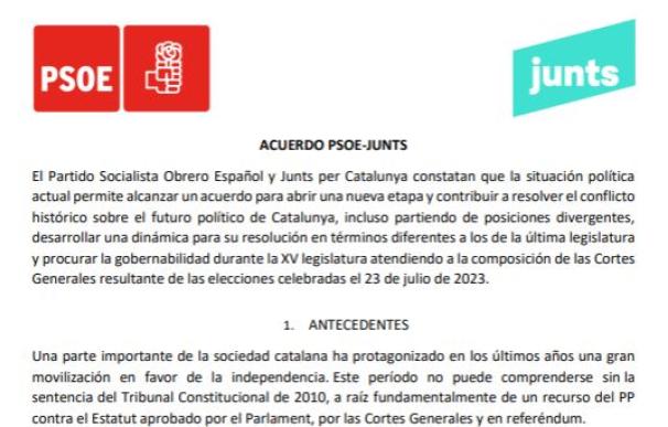Documento del pacto PSOE-Junts