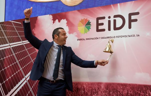 Fernando Romero, director general de EiDF, durante el toque de campana en la Bolsa de Madrid.
