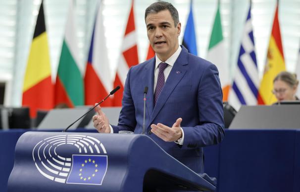El presidente del Gobierno español, Pedro Sánchez, durante el debate sobre el "Balance de la Presidencia española del Consejo" en el Parlamento Europeo en Estrasburgo, Francia.