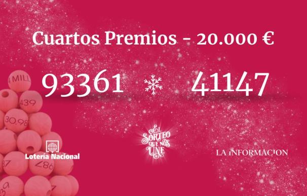 41147, segundo cuarto premio de la Lotería de Navidad con 20.000 euros