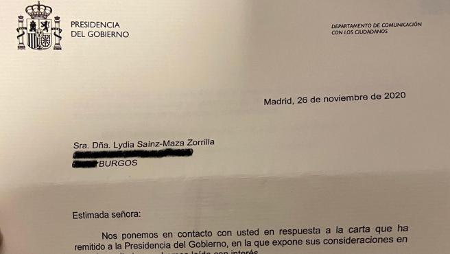 Respuesta de Moncloa a Lidia Sainz-Maza