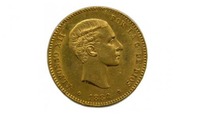 La moneda de 25 pesetas de Alfonso XII de 1880.
