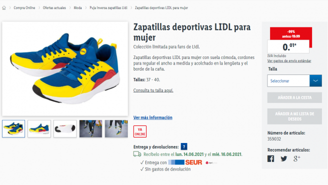 Zapatillas deportivas de Lidl por 0,01 euros.