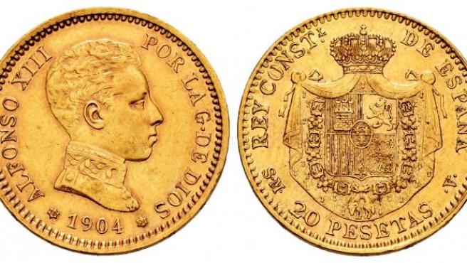 Moneda de 20 pesetas de 1904.