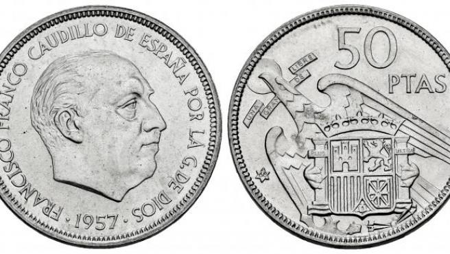 Moneda de 50 pesetas de 1957.