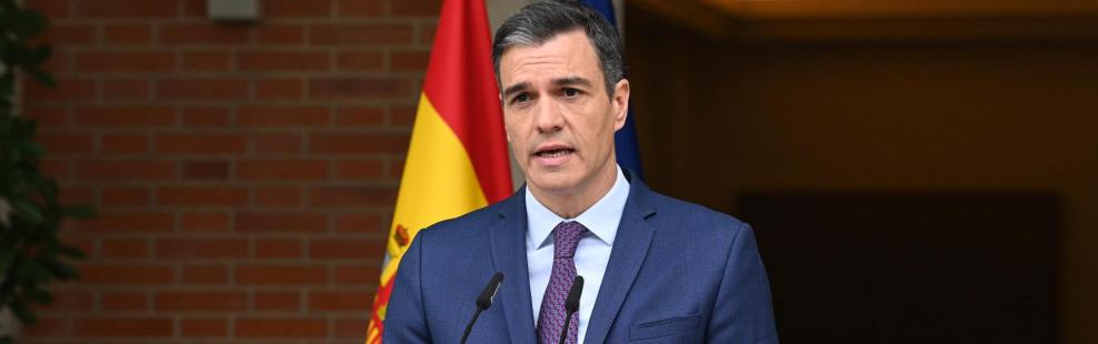 El presidente del Gobierno, Pedro Sánchez, durante una rueda de prensa celebrada este lunes en la Moncloa, Madrid,